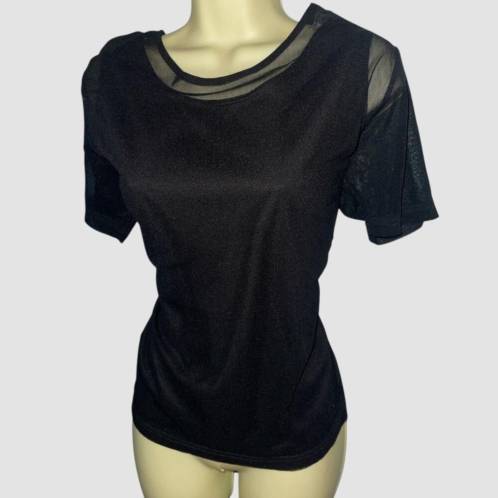Vintage Black mesh semi sheer layered short sleeve goth top size large